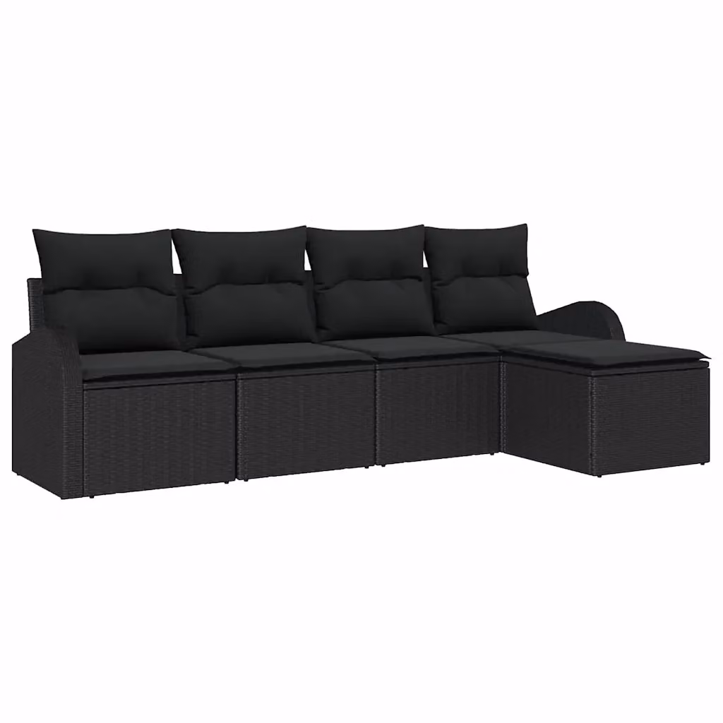 Set Divano da Giardino a L vidaXL in Polyrattan Nero con Cuscini e Ottoman – 2