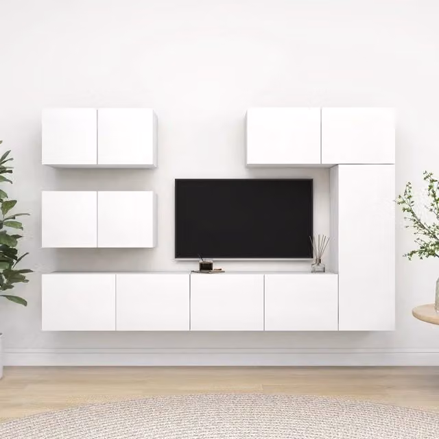 Set di Mobili Porta TV 6 pz-Credenza per TV Bianco in Legno Multistrato 111012