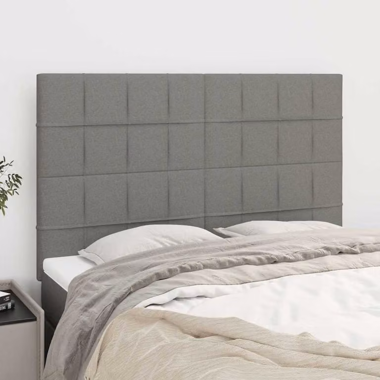 Testiera per letto imbottita vidaXL in tessuto grigio scuro, L: 144 cm, P: 5 cm, H: 118/128 cm