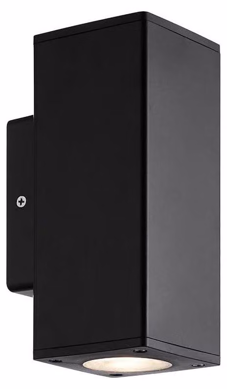 Lampada da parete esterna in policarbonato nero, dimensioni 18,6x7,6x9,9 cm, grado di protezione IP54
