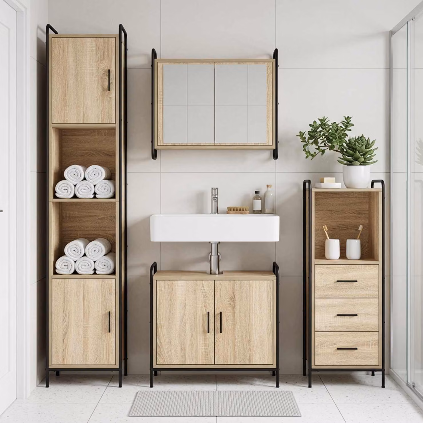 vidaXL Set di Armadi da Bagno 4 pz Rovere Sonoma 40 x 36 x 181 cm