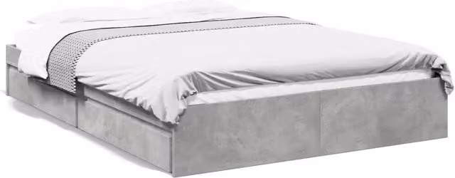 Letto matrimoniale | Letto per adulti | Giroletto Cassetti Grigio Cemento 150x200 cm Legno Multistrato