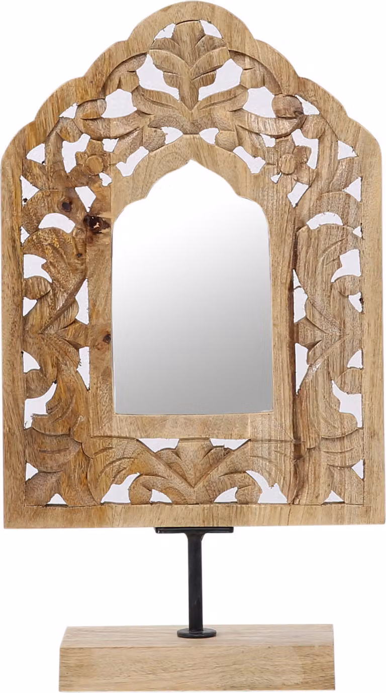 Specchio decorativo per il trucco Boho Specchio da appoggio in legno Akaash -1-