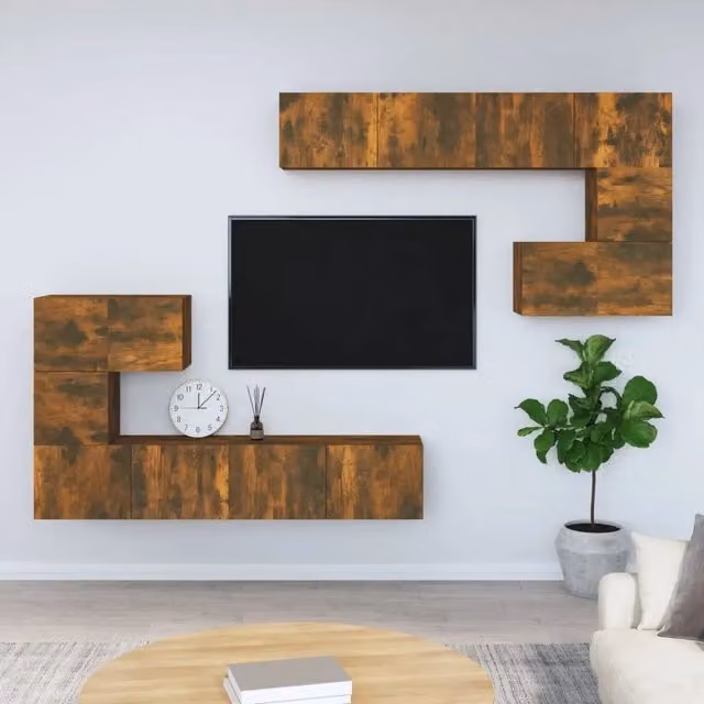 Mobile Porta TV a Parete Rovere Fumo in Legno Multistrato 3114587