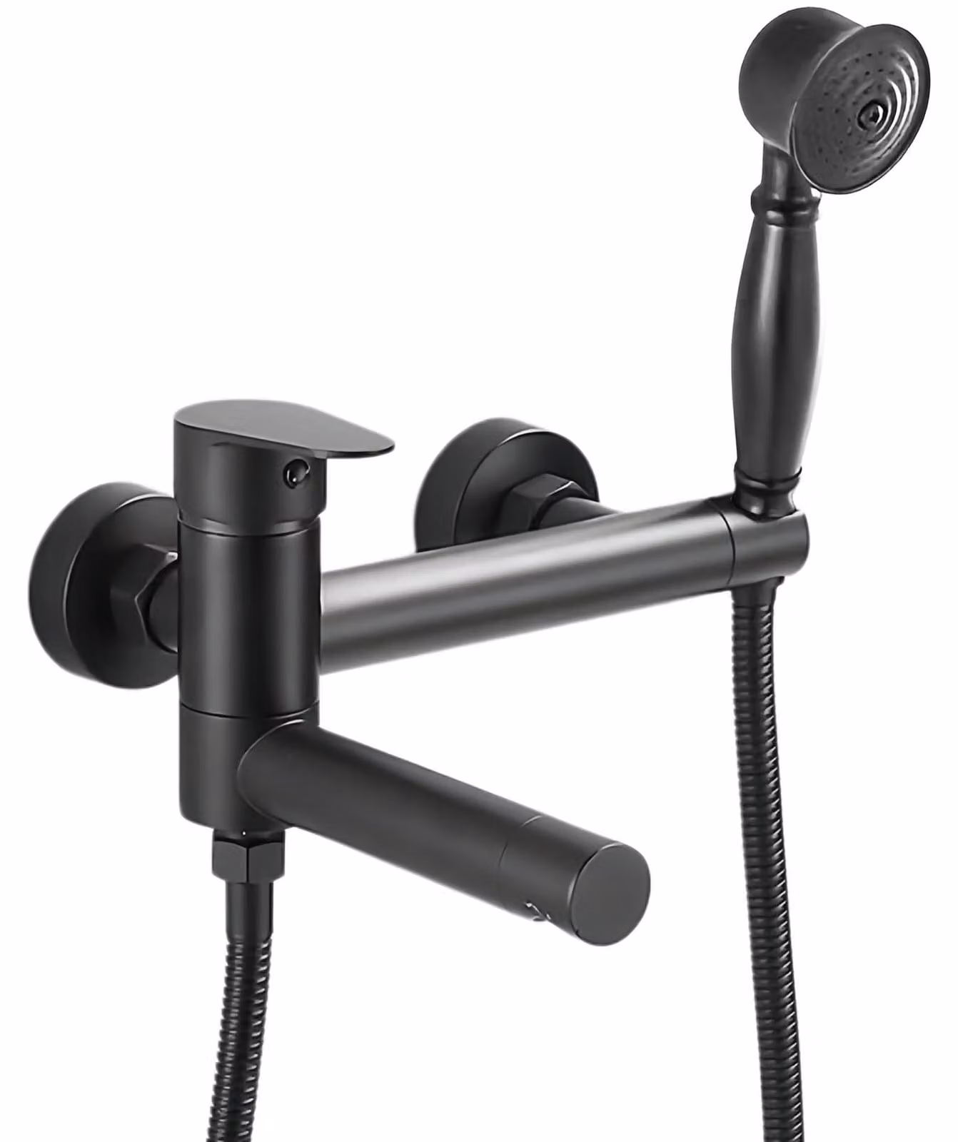 Miscelatore per doccia con soffione manuale, nero, in ottone, con bocchetta di erogazione di 24 cm