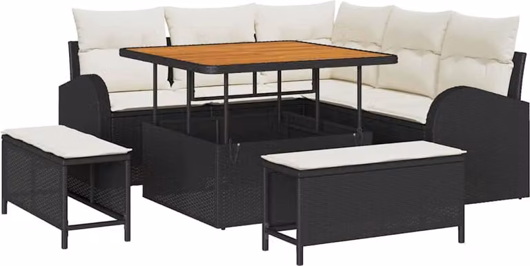 Set Divano da Giardino con cuscino 8 pcs Nero polyrattan