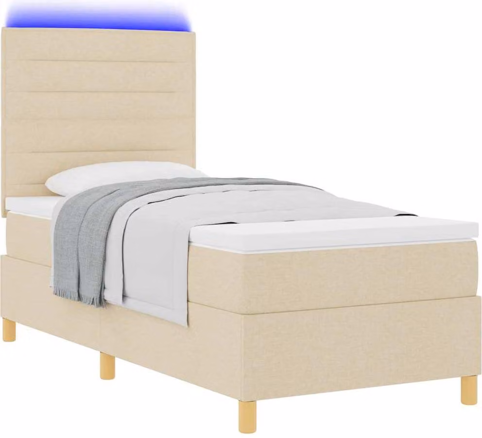 Letto a Sorgente LED con materasso Crema 80 x 200 cm Tessuto