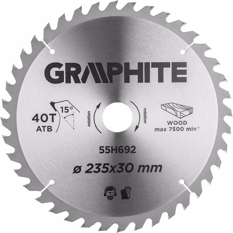 Lama circolare GRAPHITE 235x30 mm, 40 denti.Resistente al Widia, robusta, per il taglio di legno, pannelli truciolari, MDF|anello di riduzione30mm->25,4, 20, 16 mm