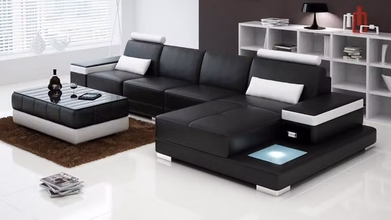 Couch Ecksofa Möbel Leder Wohnlandschaft Garnitur Design Modern Sofa L-Form