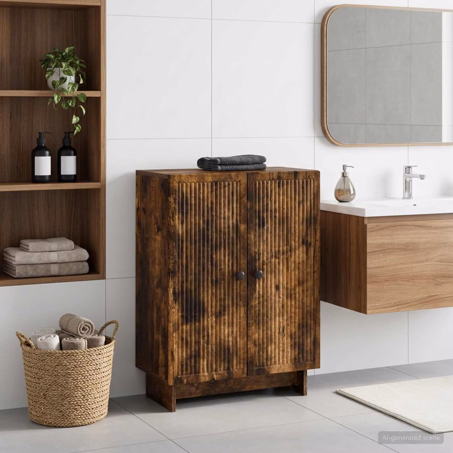 Mobiletto da Bagno Moderno vidaXL EDE Rovere Fumo, L: 59,5 cm, P: 31 cm, H: 80 cm