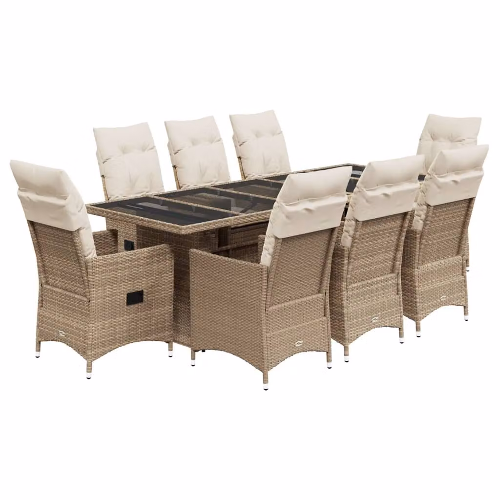 Set da Bistrò da Giardino 9 pz con Cuscini Beige in Polyrattan