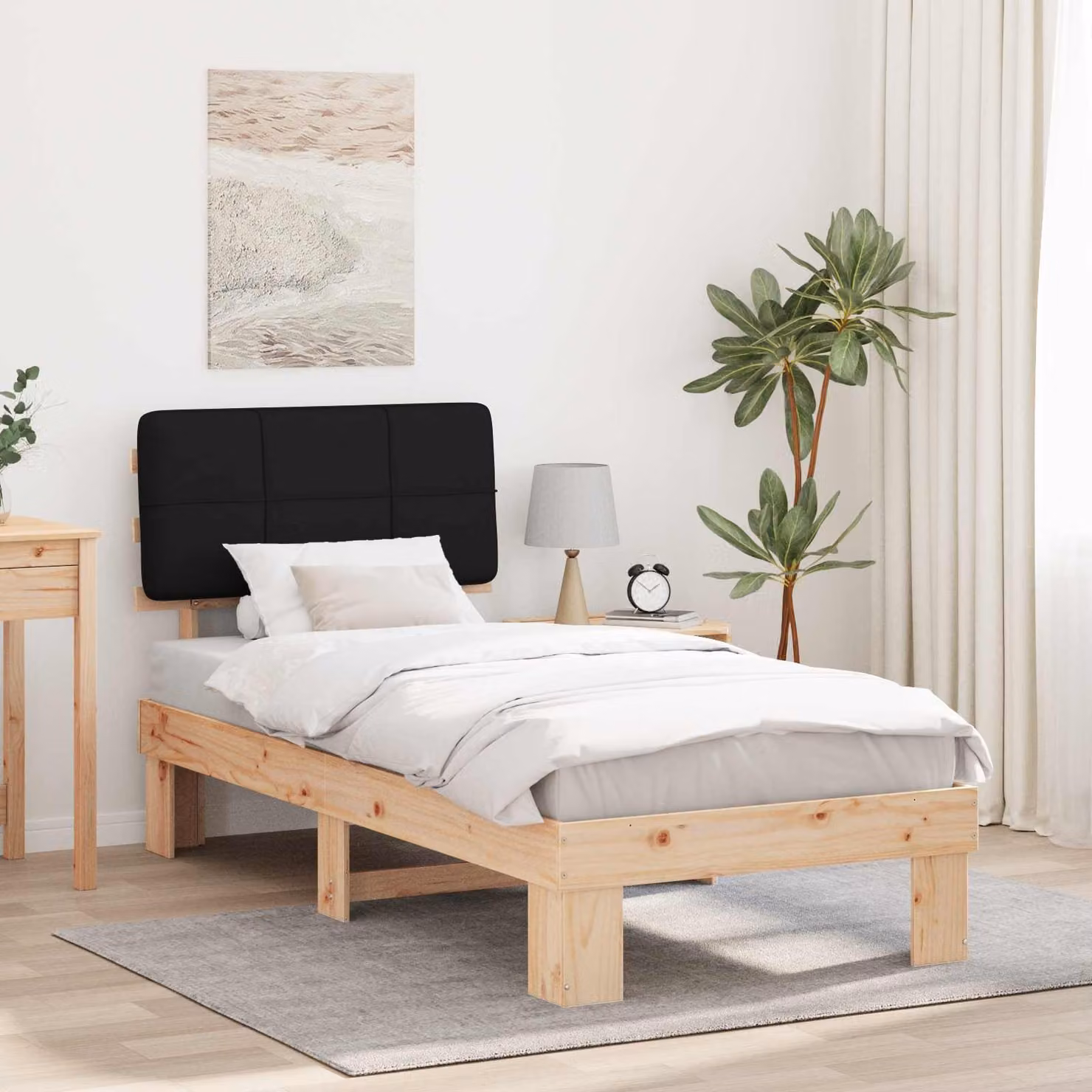 vidaXL Letto con Testiera Rivestita Nero 100 x 200 cm Pino massello