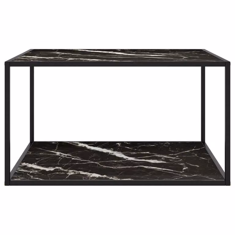Tavolino da Salotto Nero con Vetro Marmo Nero 90x90x50 cm
