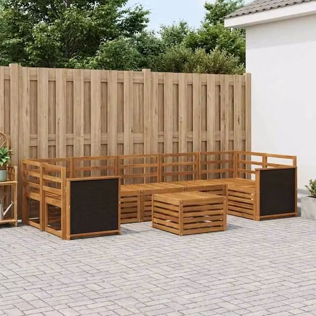Set di divani da esterno 8 pz Naturale Legno di Acacia Massello 3384130