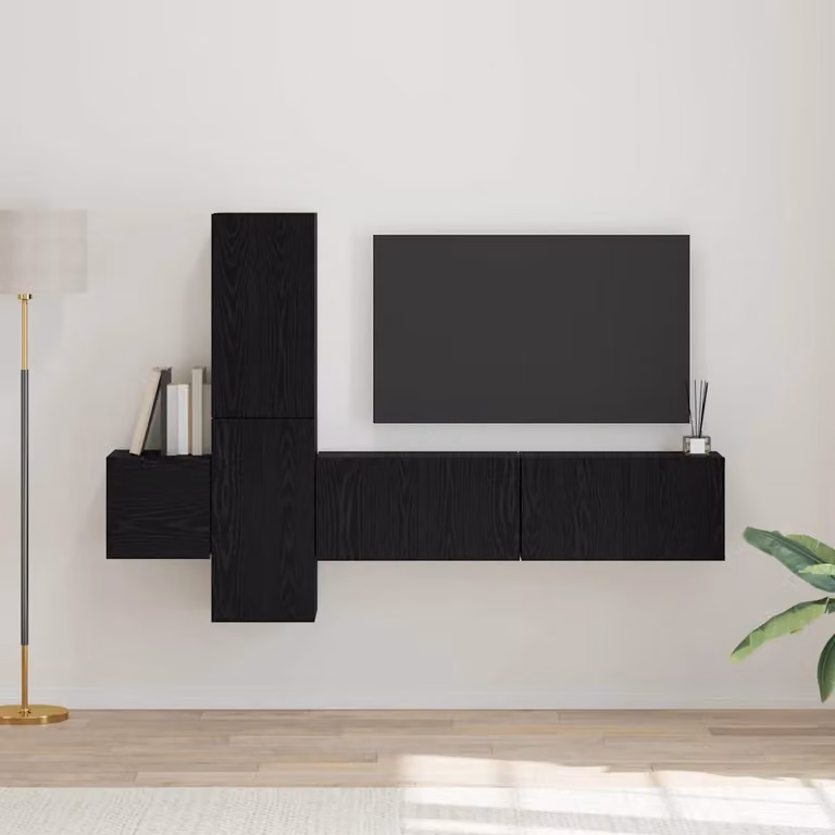 Set mobile TV moderno vidaXL in 5 pezzi, colore Rovere e Nero, in legno MDF per soggiorno, L/P/H: 60 x 30 x 60 cm