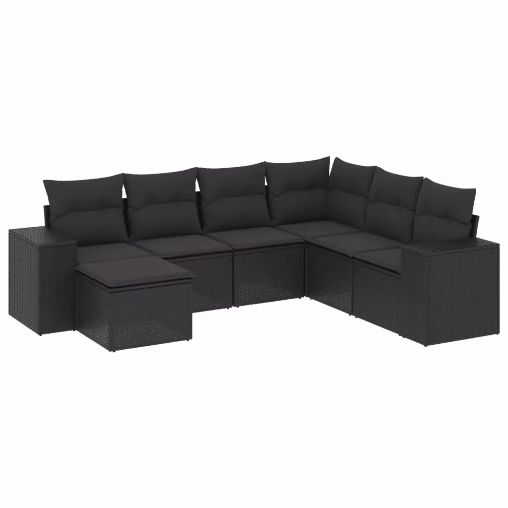 vidaXL Set Divani da Giardino a L con Cuscini 7pz Nero Polyrattan e Struttura in Metallo – 2