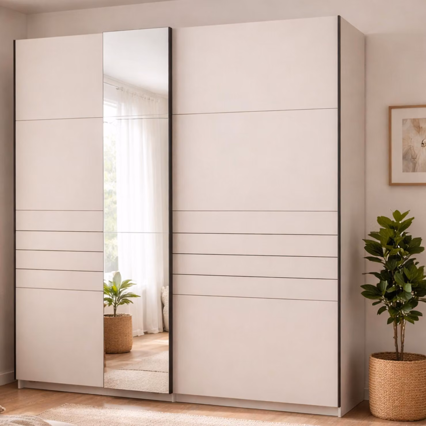 Dmora Guardaroba Grande Siri 195x218h cm Bianco Crema, Appendiabiti 2 Ripiani