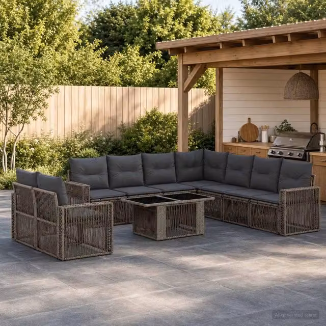 Set Divano da Giardino 10 pz Grigio e Grigio Scuro polyrattan 3436811