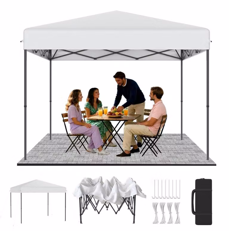 Padiglione pop-up 3x3 metri, bianco, sistema di sollevamento a un tocco, regolazione dell'altezza 240-260cm
