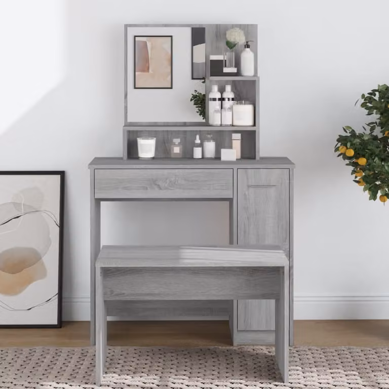 The Living Store Comò con specchio Grey Sonoma 86,5x35x136 cm