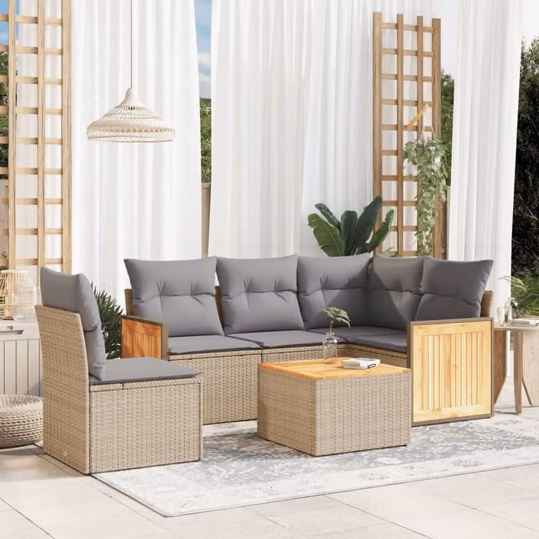 Maison Exclusive - Set da giardino 6 pezzi con cuscini in polyrattan beige