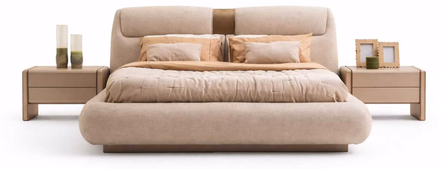 Set di mobili da camera da letto letto beige, armadio e comodini completi