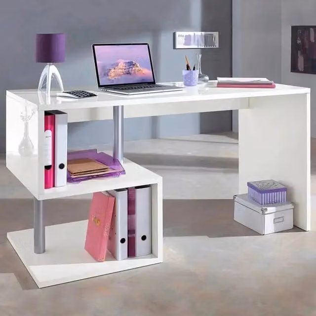 Scrivania Moderna ESSE 140 in Bianco Lucido Web Forniture L: 140 cm, H: 77,5 cm, P: 60 cm – 1