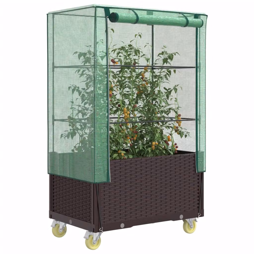 Letto rialzato con copertura e ruote effetto rattan vidaXL, marrone e verde, L: 80 cm, P: 50 cm, H: 182 cm