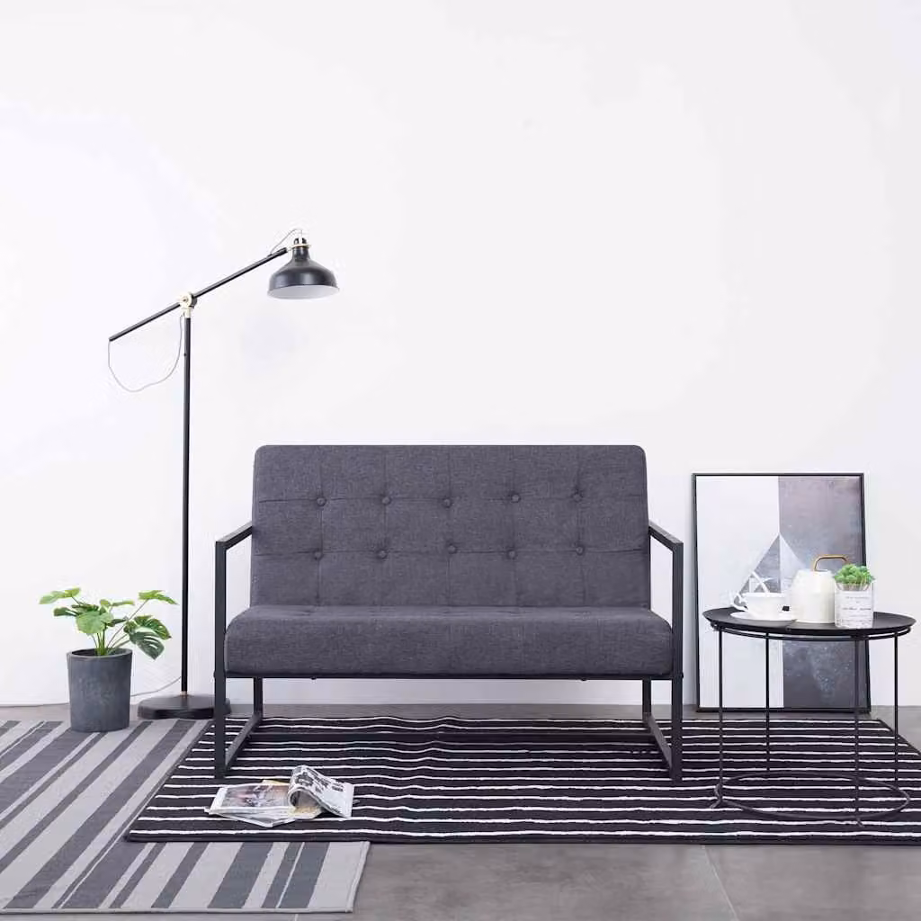 vidaXL Divano Moderno a 2 Posti in Tessuto Grigio con Struttura in Legno e Metallo