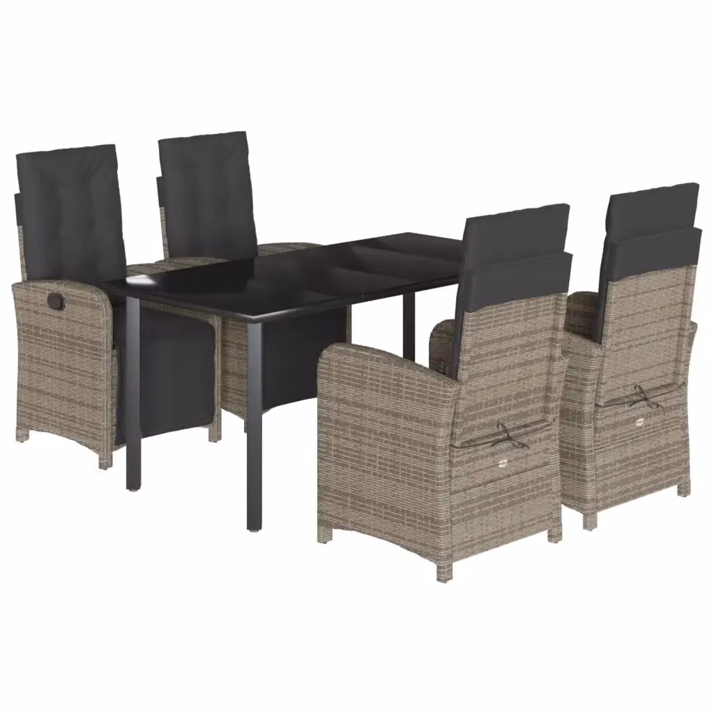 Set da Pranzo da Giardino vidaXL 5 pz in Polyrattan Grigio e Nero con Piano in Vetro – 2