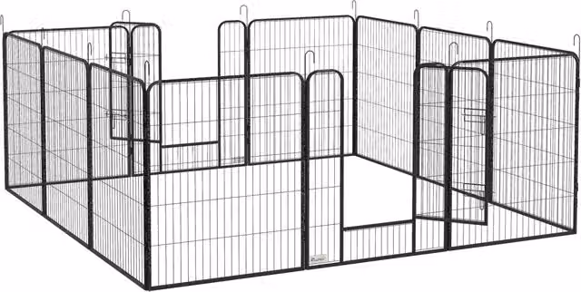 Recinto per cani modulabile Giordanoshop in acciaio con 12 pannelli e porta, colore grigio e nero
