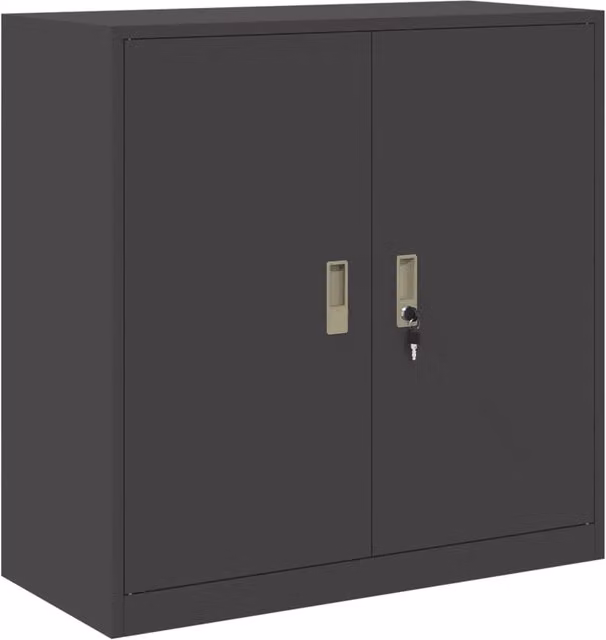 Armadio in metallo nero opaco stile industrial con ante a battente e serratura L/P/H: 90 x 40 x 90 cm