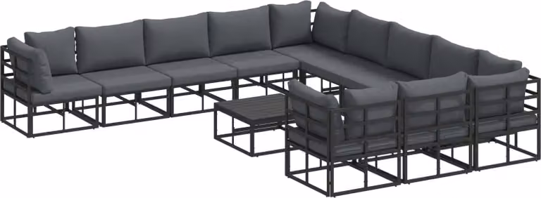 Set Divano da Giardino con cuscino 12 pcs Nero Alluminio