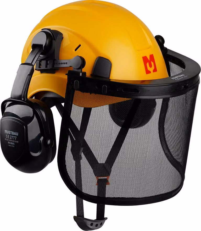 Set di elmetti di sicurezza MUSTBAU - EN397 con protezioni per le orecchie e visiera in rete - Fascia regolabile da 53 a 63 cm - Ideale per silvicoltura, cantieri e servizi