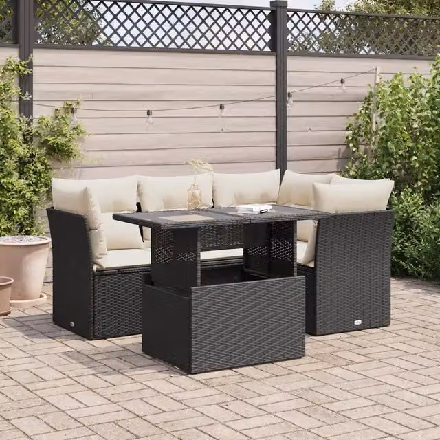 Set Divani da Giardino 5 pz con Cuscini in Polyrattan Nero 3326147