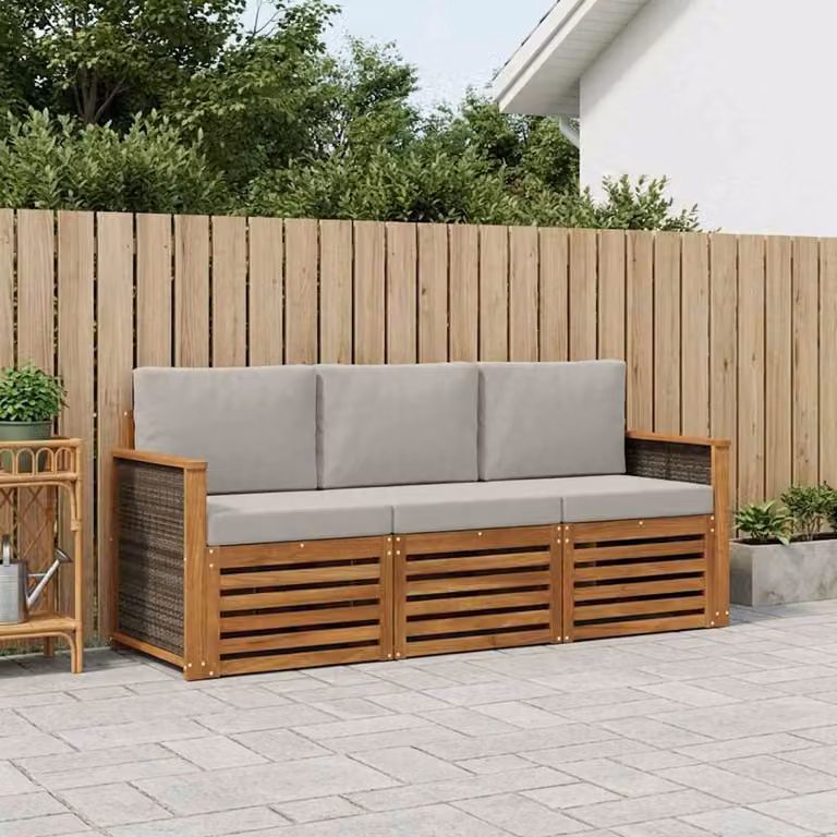Set di divani da giardino moderni vidaXL in legno di acacia massello con cuscini inclusi, marrone e grigio