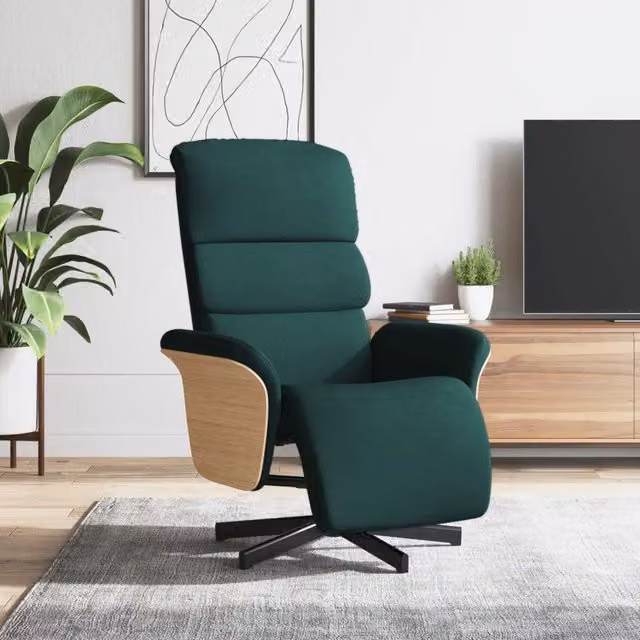 Poltrona Reclinabile con Poggiapiedi Verde Scuro in Tessuto 356605
