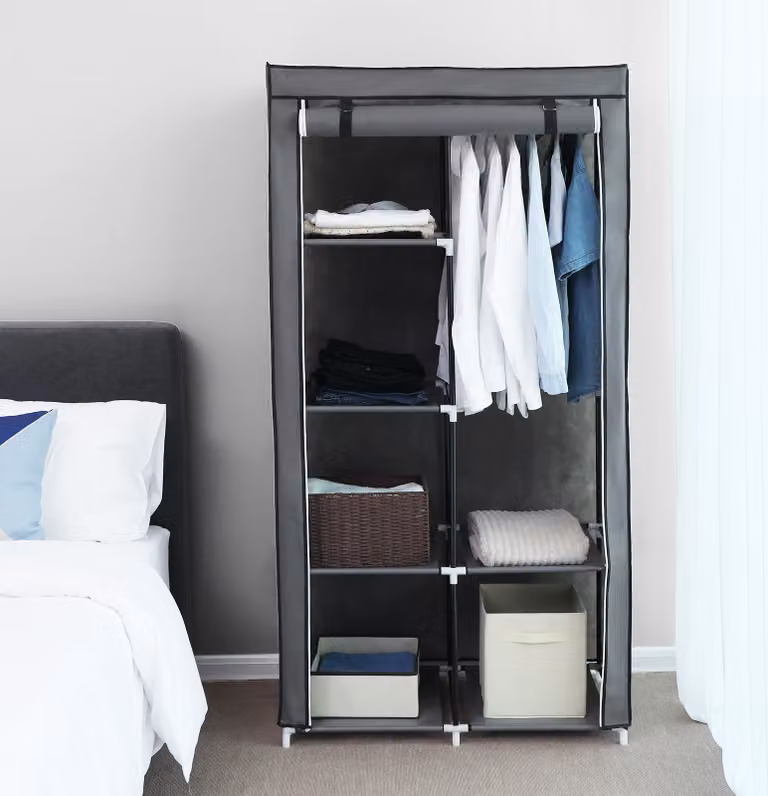 SONGMICS Armadio con 1 asta appendiabiti 6 ripiani in tessuto non tessuto, grigio