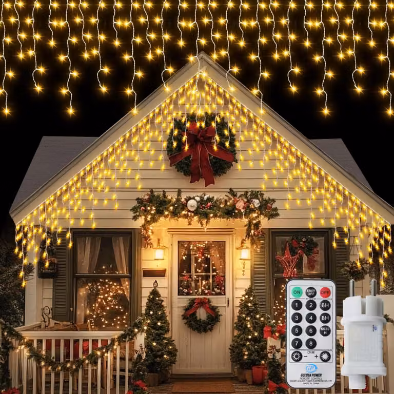 Catena luminosa a LED, 14 metri, 360 LED, luce bianco caldo, con telecomando, timer, grado di protezione IP54