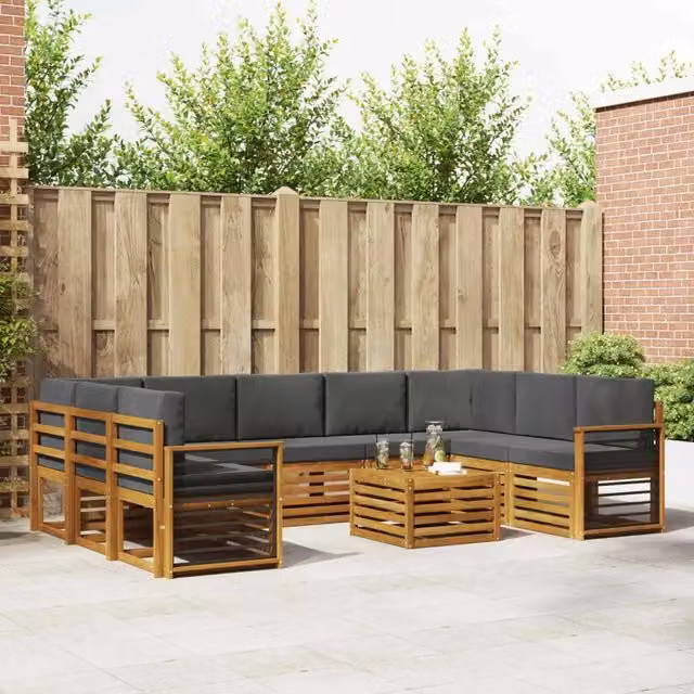Set di divani da esterno vidaXL a forma di U in legno di acacia con tavolino, colore beige e antracite