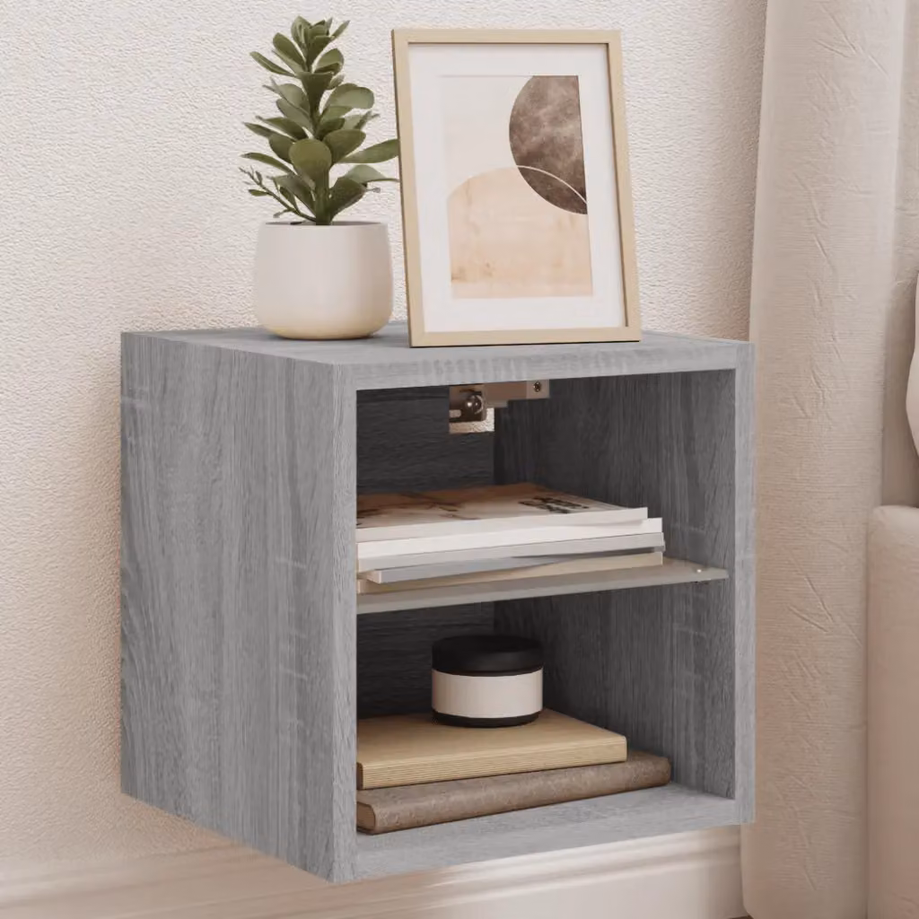 Set di 2 mobili TV da parete vidaXL con luci LED integrate, colore grigio Sonoma, L 30 cm x P 28,5 cm x H 30 cm