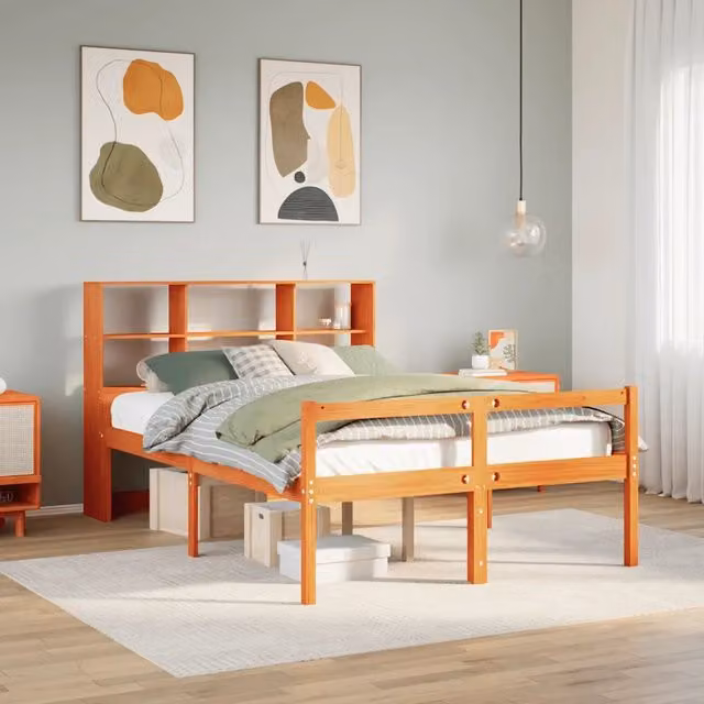 Letto Libreria senza Materasso Marrone Cera 140x190 cm Legno 3322030