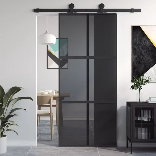 Porta Scorrevole vidaXL in Vetro Trasparente e Alluminio Nero L: 90 cm, H: 205 cm