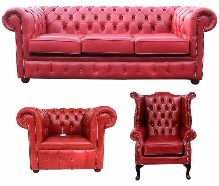 Chesterfield Sofagarnitur Leder Chesterfield Komplett Set Sofa Couch 444