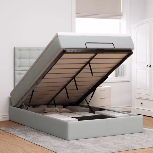 Letto con contenitore a sollevamento vidaXL in velluto con materasso L: 120 cm, P: 200 cm, H: 193 cm, disponibile in grigio o bianco