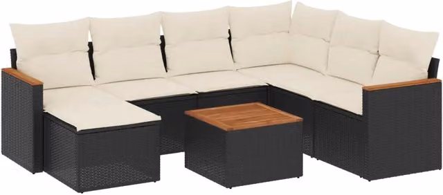 vidaXL Set Divani da Giardino a L con Cuscini 8 pz in Polyrattan Nero e Bianco con Tavolino e Ottoman – 2
