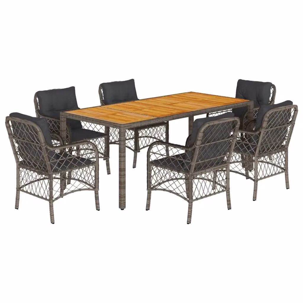 vidaXL Set da Pranzo da Giardino 7 pz in Polyrattan e Legno di Acacia Grigio – 2