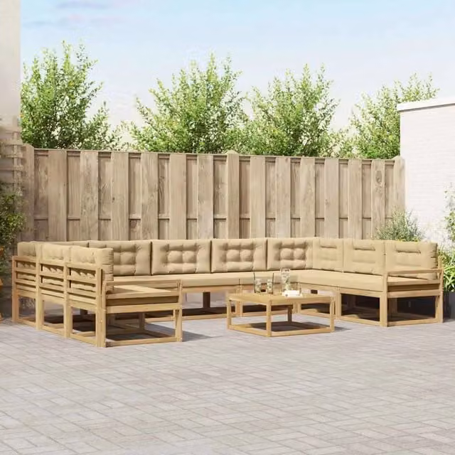 Set di divani da esterno a forma di U vidaXL in legno di acacia con cuscini Bianco e Beige