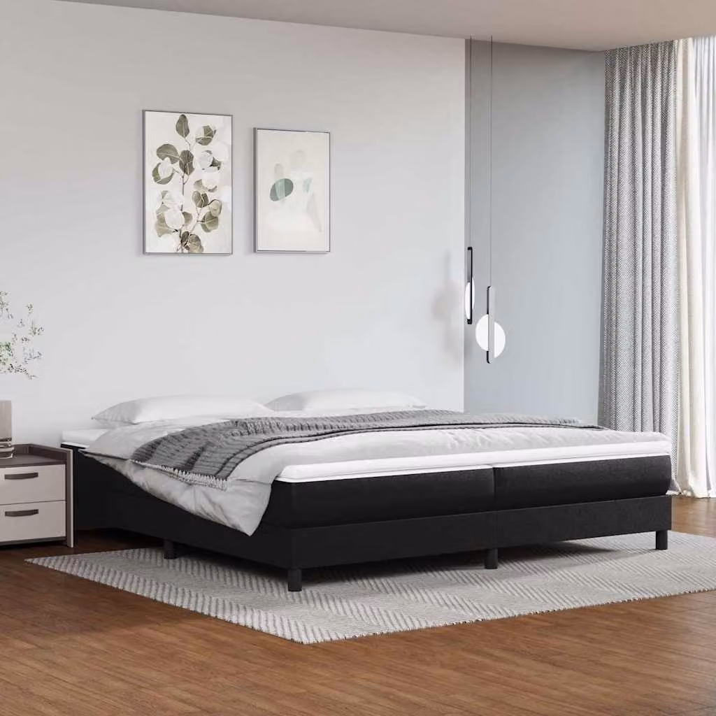vidaXL Letto Ibrido con Giroletto a Molle e Materasso in Similpelle Nero e Bianco L/P: 200 x 200 cm