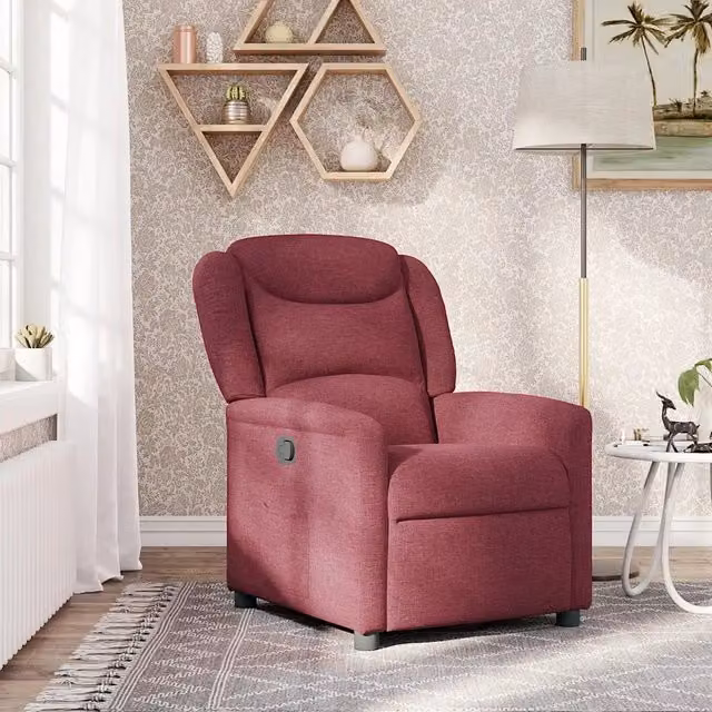 Poltrona Reclinabile Relax in Tessuto Rosso con Braccioli e Regolazione Manuale